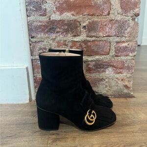 Gucci Suede Gold Buckle Boot Black Women's Size 7